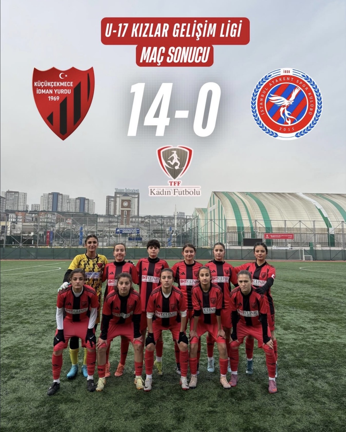 U-17 takımımız, İst.Atakent ile oynadığı karşılaşmayı 14-0 gibi farklı bir skorla kazandı.Yoluna 3'te 3 ile devam ediyor.